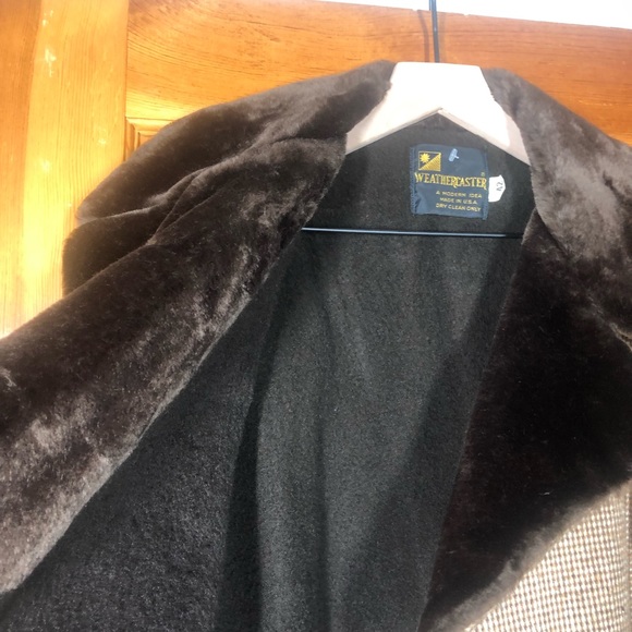 VINTAGE WEATHERCASTER Brown & Tan Houndstooth Fur Collar Blazer Coat Jacket 42 - Picture 9 of 11